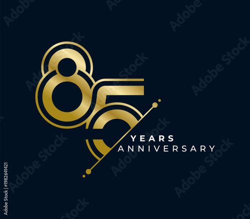 85 Years Anniversary design vector illustration. Unique 85 years logo design template. In gold color