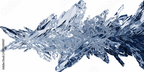 Abstract geometric crystal cluster in blue shades isolated on white background with abstract geometric minerals polyhedron background structure refraction formation isolated gemstone