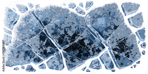 Abstract illustration of cracked ice texture with dark blue shards and sharp geometric fragments shattered background abstract geometric fragment structure fracture transparent splinter