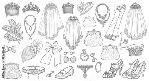 Vintage Fashion Accessories Collection Sketch.