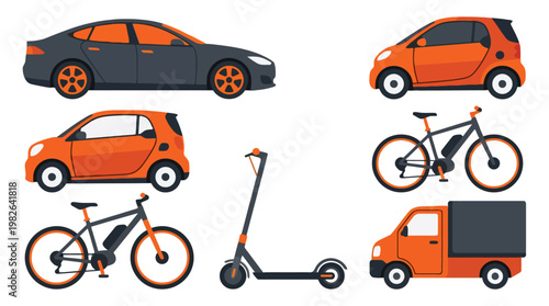 Collection of Various Vehicles Including Cars Bicycles And Scooter.