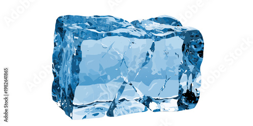Single realistic blue ice cube isolated on white background with transparent background refreshment clipping drinking beverage isolated reflective illustration
