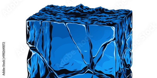 Vertical block of blue ice illustrating glacial texture and depth with mountain transparent clipping background isolated environment refreshment illustration abstract structure