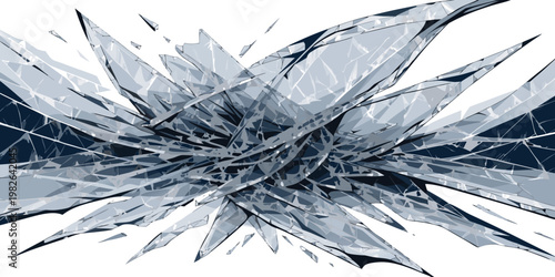 Abstract shattered glass shards explosion effect with sharp pointy fragments in blue tones shattered explosion fragments abstract background destruction illustration splintered