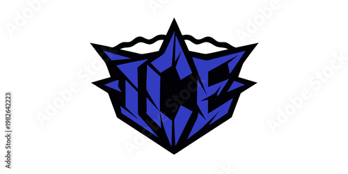 Icy blue crystal shard emblem with spike details abstract geometry aggressive contrast structure wintertime sharpness creative branding isolated minimalist composition artistic