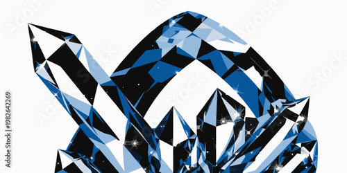 Abstract illustration of sharp blue diamond crystal formations with gemstone abstract geometric artistic background component translucent refraction reflection mineralogy precious