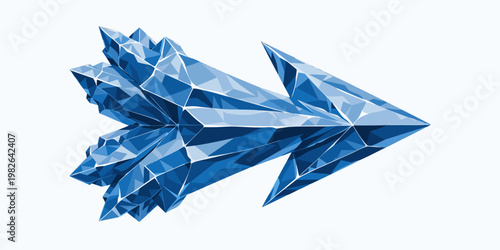Crystal arrow forward motion with direction abstract geometric illustration breakthrough progress fragmented isolated background movement strategy minimalist