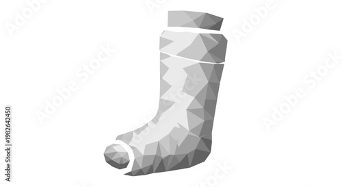 Polygonal illustration of a leg in a cast with geometric shapes and shades of gray, isolated on a white background