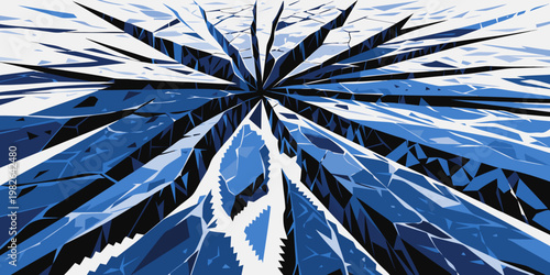 Explosive shattered ice iceberg effect with blue and white fragments explosion effect energy burst shattered explosion fragments abstract geometric illustration movement background