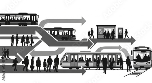 Urban Transportation System with People and Vehicles.