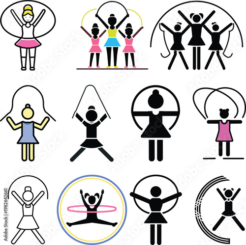 girls practice rhythmic gymnastics Silhouette icon