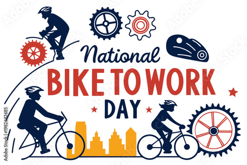 National Bike to Work Day Vector Illustration, Eco Friendly Commuting Concept Design