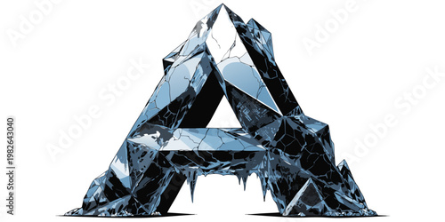 Frozen uppercase letter a made of broken ice shards with sharp edges and icicles isolated on a white background for cold themed designs and winter typography letter a 3D effect graphic resou