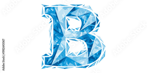 Polygonal faceted uppercase letter b in crystal blue with geometric patterns creating a modern abstract ice or diamond texture for contemporary design letter b single object cool design
