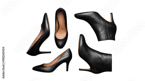 Elegant black leather women's high heel shoes and boots fashion collection for modern style.