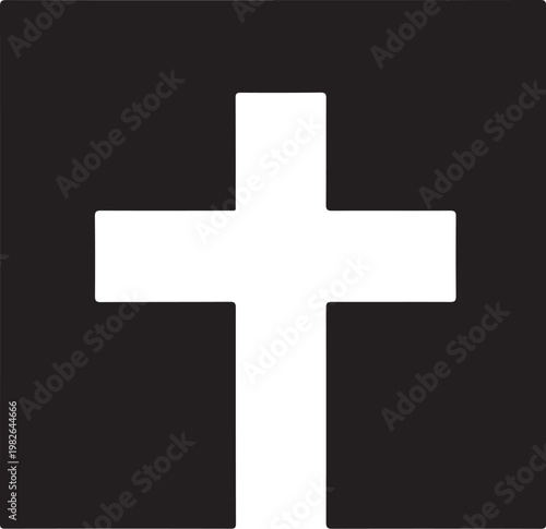 White Cross Symbol, Medical Icon, Healthcare Sign, Black Background