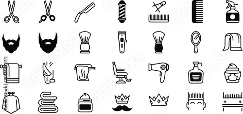 Barber shop editable vector illustration collection set icons for haircuts shaving and grooming services