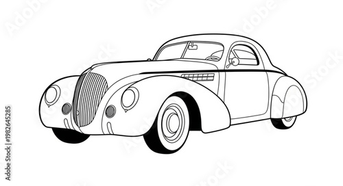 Vintage Car Drawing Black and White.