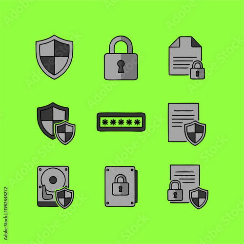 Digital Security and Data Protection Icons Set.