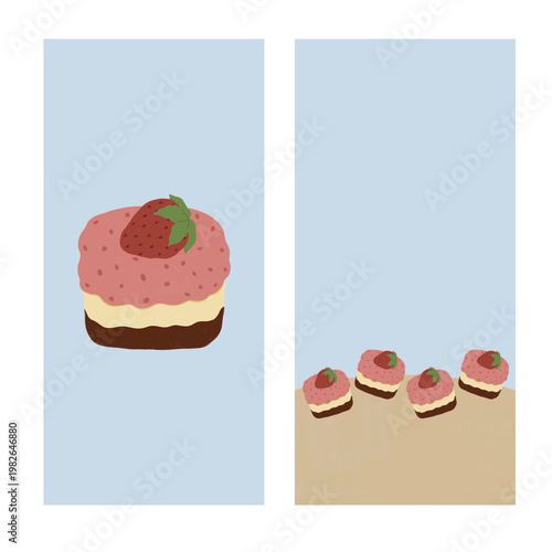 Strawberry Cake Phone Wallpaper, Bakery Wallpaper, Cute Wallpaper.