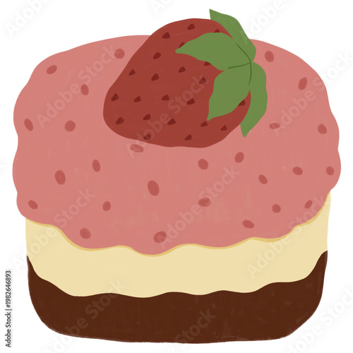 Digital download strawberry cake vinyl sticker, cute bakery sticker.