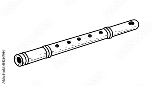 Hand-drawn bamboo flute vector icon illustration. Minimalist black line art of a traditional woodwind musical instrument on white background. Scalable outline design for music and culture.