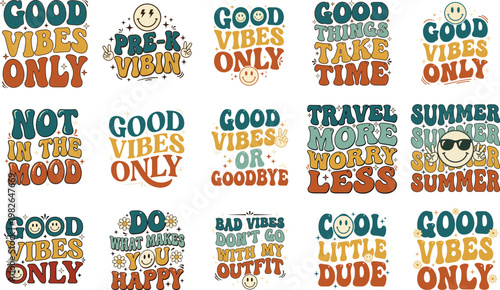 GOOD VIBES ONLY Groovy SVG, Bundle, hippie svg, aesthetic svg, inspirational svg, motivational svg, trendy svg, retro svg, svg files wavy text