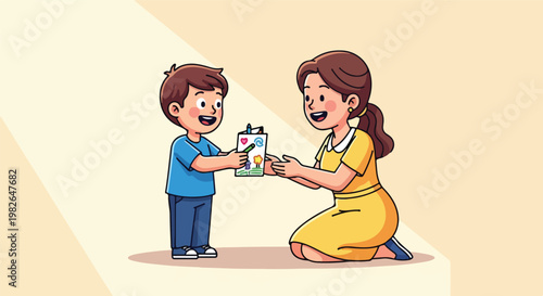 Boy giving milk to woman.