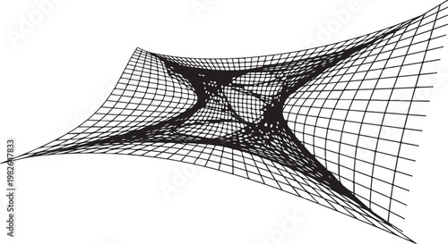 Geometric mesh, 3D wireframe, abstract shape, black lines on white