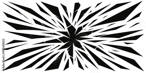 Abstract black sharp shards graphic burst design with abstract geometric explosion isolated background minimalist shattered fragments illustration contrast negative monochrome