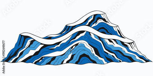 Stylized illustration of snowy mountain peak with blue geological strata layers mountain landscape illustration formation climbing adventure environment topography abstract minimalist