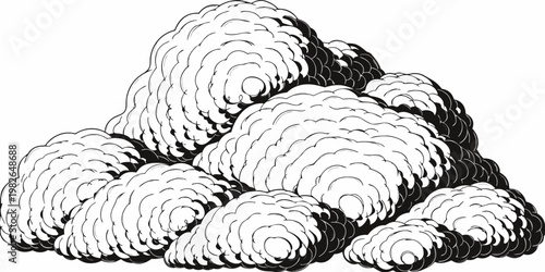 Hand drawn ink style cloud cluster illustration with illustration atmospheric composition background decorative contrast iconography environment meteorology engraving traditional