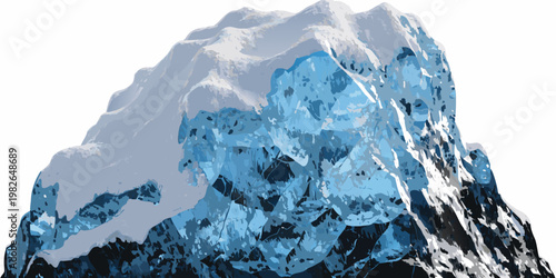 Detailed digital illustration of massive snowy glacial mountain peak with mountain landscape illustration environment adventure climbing exploration formation panoramic mountaineering