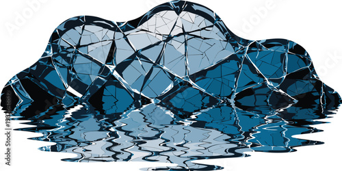 Abstract blue iceberg shape with geometric glass shard texture and water reflection geometric reflection abstract fracture shattered environment structure landscape artistic backdrop