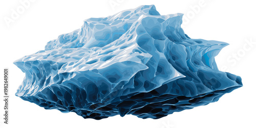 Detailed illustration of a large blue ice block or glacier fragment with ice cube fragment mountain transparent environment isolated background illustration structure scientific