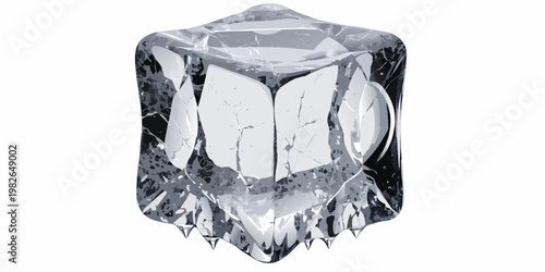 Single realistic clear ice cube isolated on white background with transparent refreshment drinking isolated background geometric substance temperature refreshing beverage
