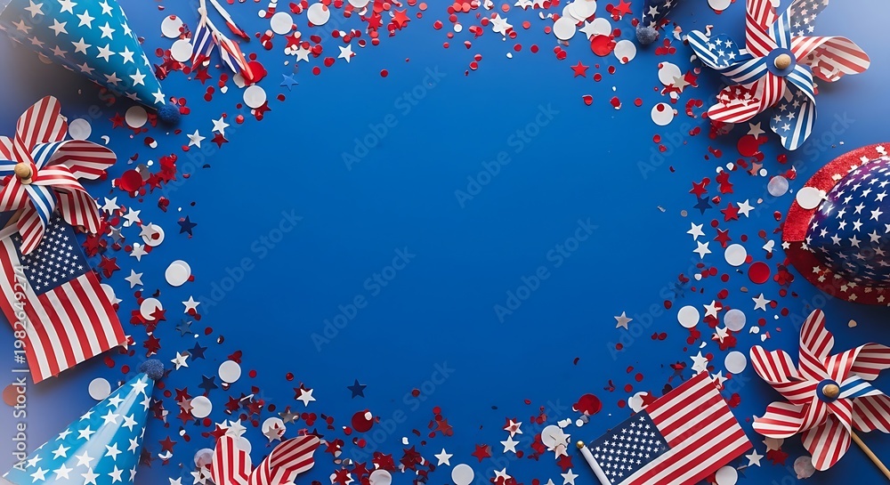 Obraz premium Festive fourth of july celebration patriotic decorations and american flags