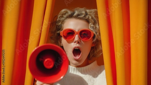 Woman with megaphone shouting