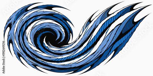 Dynamic blue swirl graphic illustration with sharp edges abstract movement artistic background perspective contrast stylized rendering rotation powerful geometric