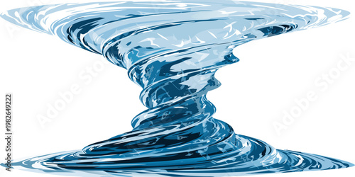 Abstract illustration of a powerful blue water tornado vortex on white background with whirlpool abstract rotation isolated illustration creative background environment meteorology