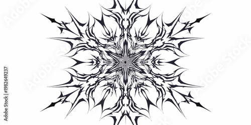 Sharp edgy black and white geometric snowflake mandala illustration with snowflake geometric monochrome abstract aggressive christmas symmetrical ornament detailed illustration