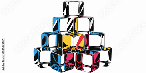 Pyramid of colorful reflective ice cubes multi colored colorful reflective refreshment illustration abstract background isolated beverage geometric artistic stylized