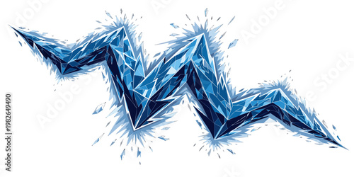 Abstract geometric blue crystal formation with white background sharp edges abstract art modern art abstract geometric formation fragment illustration gemstone minimalist energetic