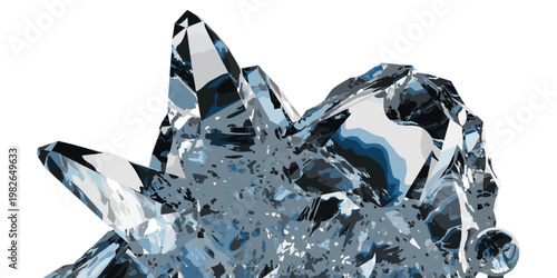 Abstract visualization of a large blue and white crystal formation with sharp facets and geometric shapes abstract art digital art abstract formation geometric gemstone structure