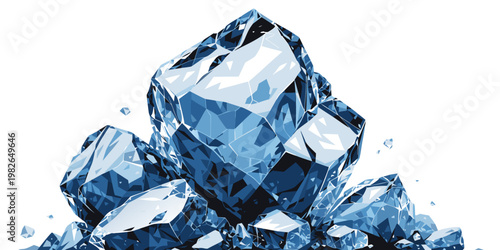 Abstract rendering of a cluster of large sharp blue and light blue crystals breaking apart element of nature digital art abstract breaking rendering geometric gemstone aggregate