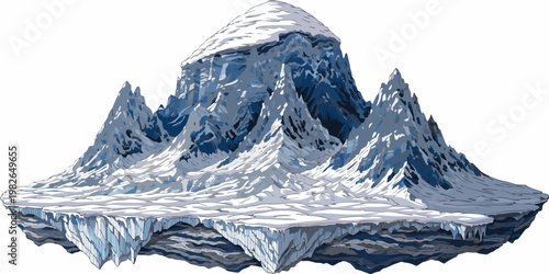 Floating iceberg island with jagged peaks and icicles under white background floating mountain antarctic landscape abstract environment formation structure sculpture isolated seasonal