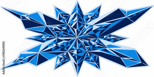 Abstract geometric blue star shape with faceted polygonal design and crystal appearance on white background light blue dark blue sharp edges geometric abstract triangular background