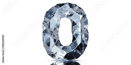 Brilliant diamond-cut number zero or capital letter o with sparkling facets and clear reflections isolated on white background suggesting luxury and precision sparkling brilliant reflective