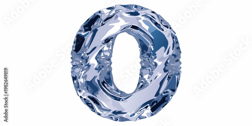 Abstract smooth liquid blue number zero or capital letter o with wavy reflective surface texture isolated on white background creating a dynamic and fluid impression abstract illustration