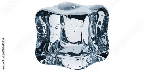 Realistic clear ice cube with trapped air bubbles and water droplets isolated on white background cool drink cold beverage transparent refreshment droplets coldness isolated beverage